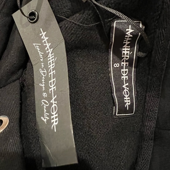 NWT MANIERE DE VOIR Black Hooded Sweater Sweatshirt Hoodie Patches Women’s Sz 8 - Picture 5 of 10